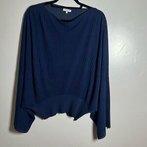 Lafayette 148 Silk Top Blouse Blue Dolman Drop Sleeves Fitted Waist Size Large